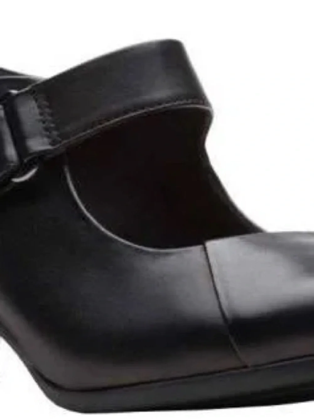 Clarks Black Leather Block Heel Mary Jane with Ankle Strap